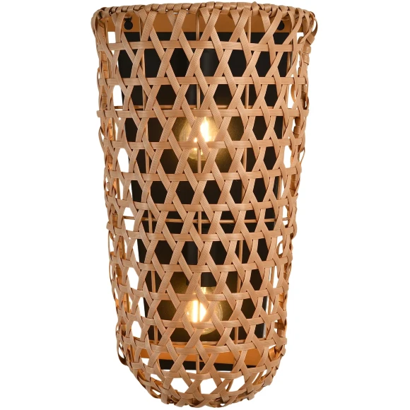 Favourite Recinto 4888-1W Уличный настенный светильник (бра) влагозащищенный, с плафоном из ротанга коричневого цвета шириной 21см, высота 40см, глубина 12см, под сменную лампу Е27, IP44, 220В