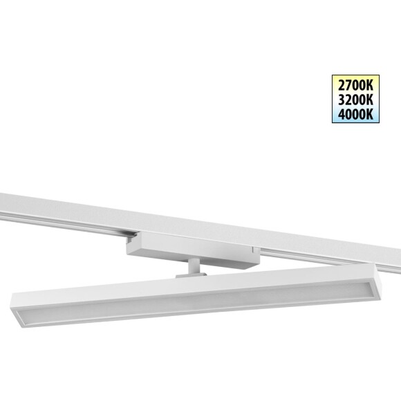 Novotech STRATUS 359782 Белый однофазный трехжильный трековый светодиодный светильник, линейный 40см, поворотный, CCT перекл. цветовой температуры, LED 24Вт 1384Лм 2700;3200;4000К CRI90 105° IP20 220В, коэф. пульсации < 1%