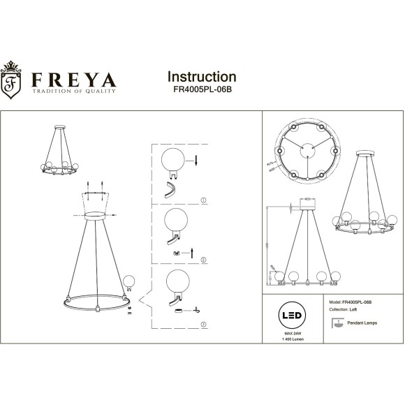 Подвесной светильник LED 3000K 1400Lm Freya FR4005PL-06B