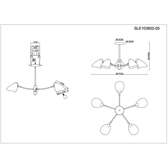 SLE103602-05 Светильник потолочный Черный, Золотой/Белый E14 5*40W SATTA