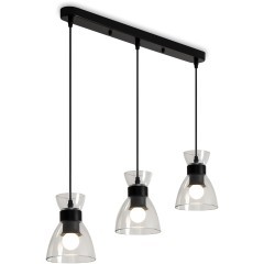 Freya Topi FR5503PL-03B Линейный подвесной светильник в стиле лофт, сменные лампы 3xE27 до 40 Вт (нет в комплекте), 220В, основание черный металл и прозрачные стеклянные плафоны, высота 1220 мм, длина 655 мм, ширина 135 мм
