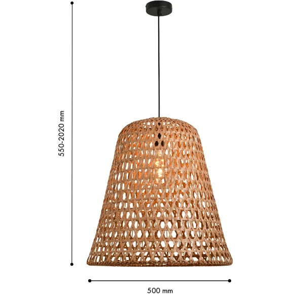Favourite Recinto 4888-2P Уличный подвесной влагозащищенный светильник из ротанга коричневого цвета, диаметр 50см, под сменную лампу Е27, IP44, 220В, габаритные размеры в мм H2020xD500xHm550