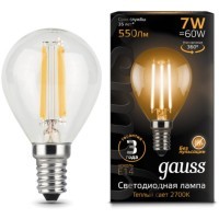 105801107 Лампа Gauss LED Filament Шар E14 7W 550lm 2700K 1/10/50
