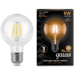 105802106 Лампа Gauss LED Filament G95 E27 6W 630lm 2700K 1/20