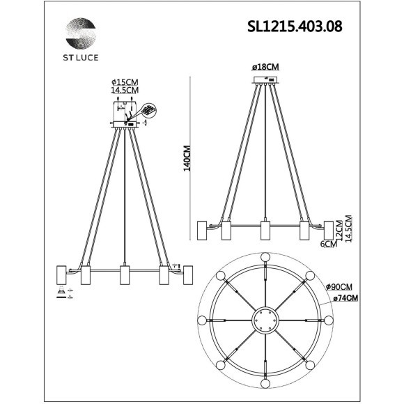 SL1215.403.08 Светильник подвесной ST-Luce Черный, Латунь/Латунь GU10 8*5W 4000K TALIA