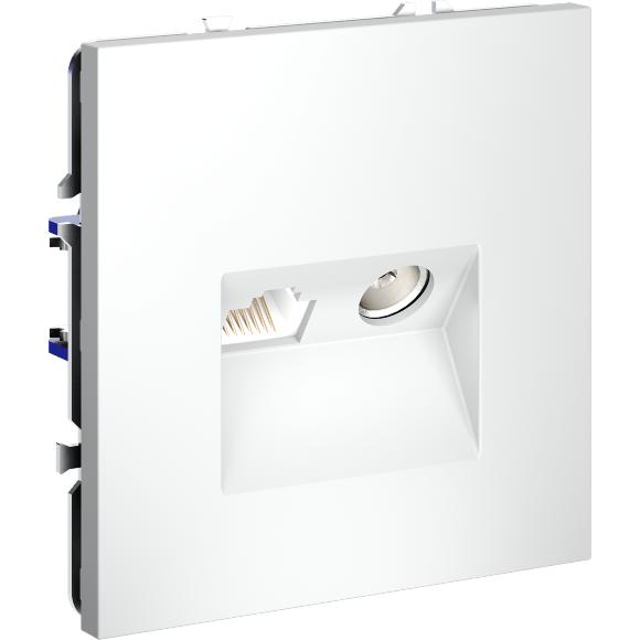 VLS060702 Розетка компьютерная RJ45 и ТV Телевизионная оконечная для антренных кабелей RG6 или РК 75-4,8-31. Патчкорд категории 6Е (для проводов CAT5-CAT6 до 10 Гбит/сек) белого матового цвета VOLTUM S70 (белый матовый)