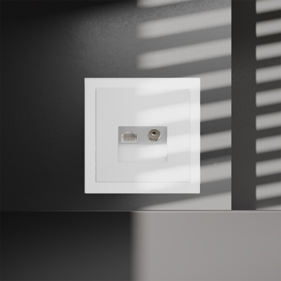 VLS060702 Розетка компьютерная RJ45 и ТV Телевизионная оконечная для антренных кабелей RG6 или РК 75-4,8-31. Патчкорд категории 6Е (для проводов CAT5-CAT6 до 10 Гбит/сек) белого матового цвета VOLTUM S70 (белый матовый)