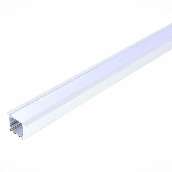 ST017.129.06 Встраиваемый алюминиевый 2м профиль с фланцем (кромкой), с рассеивателем для светодиодной ленты, размеры 2000×50×35мм. В комплекте: рассеиватель 2м; торцевые заглушки 2шт