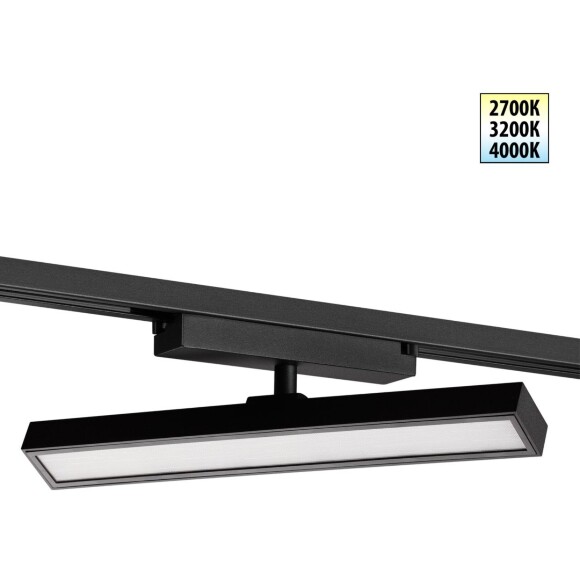 Novotech STRATUS 359772 Черный однофазный двужильный трековый светодиодный светильник, линейный 30см, поворотный, CCT перекл. цветовой температуры, LED 18Вт 1080Лм 2700;3200;4000К CRI90 105° IP20 220В, коэф. пульсации < 1%