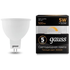 101505105-D Лампа Gauss LED MR16 GU5.3-dim 5W 500lm 3000K  диммируемая 1/10/100