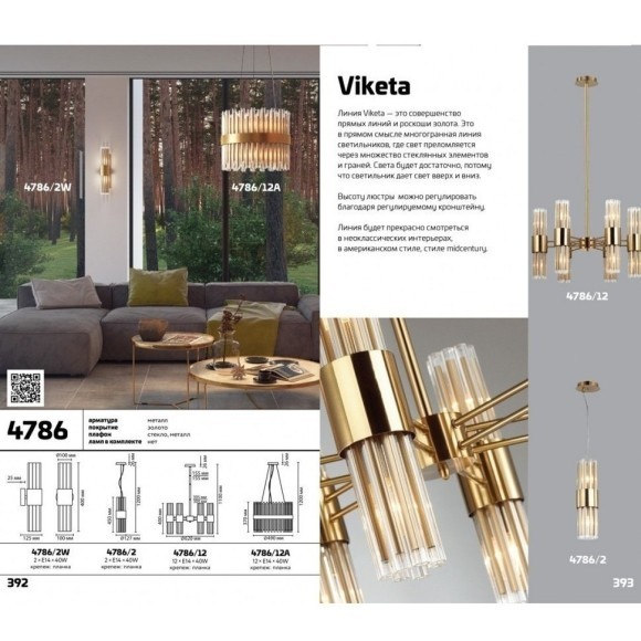 Бра Odeon Light 4786/2W VIKETA под лампы 2xE14 2*40W