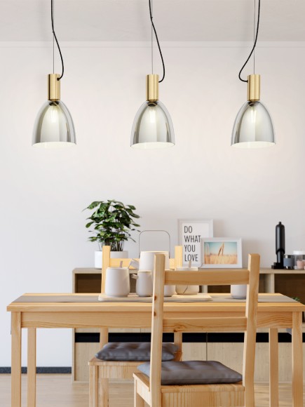 99314 LEBALIO Подвесной потолочный светильник люстра с тремя лампами E27, 120Вт, в стиле модерн, черное стекло, бронза