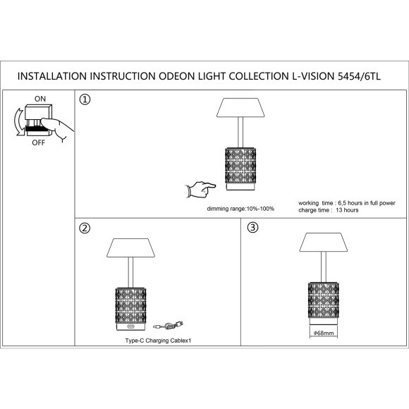 Настольная лампа беспроводная LED*6W 3000K LULU 5454/6TL Настольная лампа беспроводная LED*6W 3000K LULU 5454/6TL