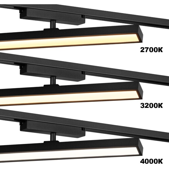 Novotech STRATUS 359773 Черный однофазный двужильный трековый светодиодный светильник, линейный 40см, поворотный, CCT перекл. цветовой температуры, LED 24Вт 1384Лм 2700;3200;4000К CRI90 105° IP20 220В, коэф. пульсации < 1%