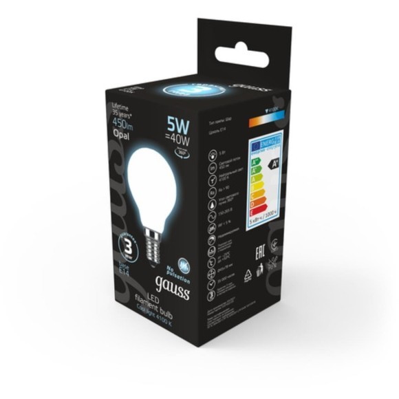 105201205 Лампа Gauss LED Filament Шар OPAL E14 5W 450lm 4100K 1/10/50