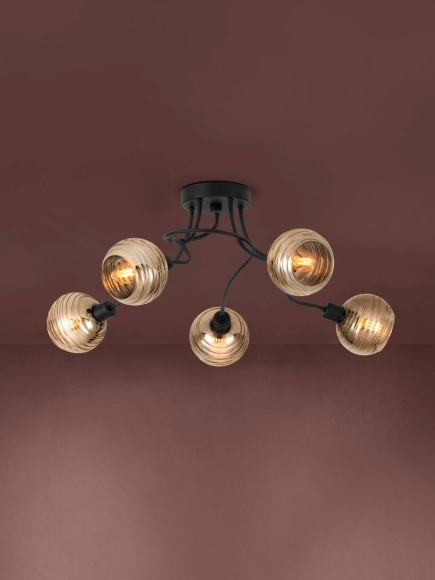 39691 CREPPO Люстра потолочная с 5 лампами E14, 200Вт, металл, стекло, черный, золотой