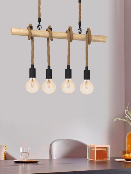 43318 Подвес YOUNGSTOWN, 4X40W(E27), сталь, дерево, черный, коричневый