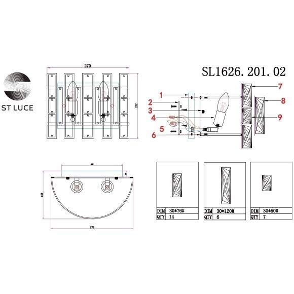 SL1626.201.02 ST Luce ANZIO Настенное бра, E14,2х40W, шампань/шампань, прозрачный