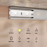Maytoni 201177 Светодиодная лента 5 метров, ширина 8мм серия BASE SMD2835 24V 9,6Вт/м 1000Лм/м 3000К IP20 CRI80 120° кратность резки 50мм, раб. температура -30...+60°С
