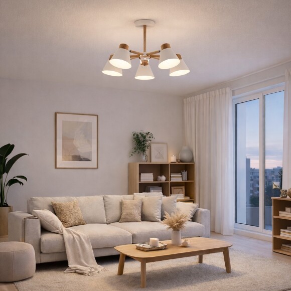 SLE103702-06 Светильник потолочный Светлое дерево, Белый/Белый E27 6*60W BUVE