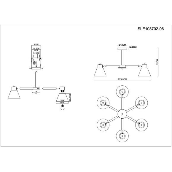 SLE103702-06 Светильник потолочный Светлое дерево, Белый/Белый E27 6*60W BUVE