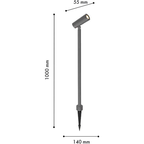 Favourite Micron 4810-1F Серый уличный ландшафтный грунтовый светильник с креплением колышком в землю, L140xW55xH1000мм, LED 18Вт, 1575Лм, 3000К, CRI90, 60°, IP65, 220В