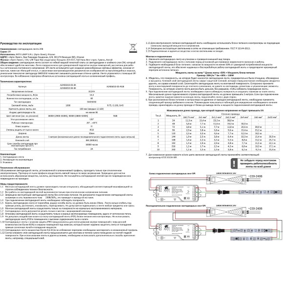 Arte Lamp A2406010-03-3K Светодиодная лента SPI (по-пиксельное цифровое управление участками) теплого света, длина 5 метров, ширина 10мм, SMD5050 60шт/м 14,4Вт/м 1000Лм/м 3000К CRI90+ 120° IP20 24В, кратность резки 100мм, -20°...+45°C