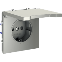 VLS040305 Розетка встраиваемая с заземлением, защитными шторками и крышкой 16 Ампер (3500 Ватт) стального цвета VOLTUM S70 (сталь)