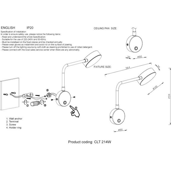 Бра Crystal Lux CLT 214W BL