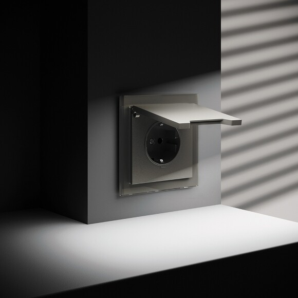 VLS040304 Розетка встраиваемая с заземлением, защитными шторками и крышкой 16 Ампер (3500 Ватт) шелкового цвета VOLTUM S70 (шелк)