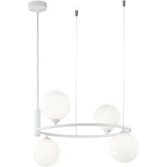 Люстра кольцевая Maytoni Ring MOD013PL-04W белая, подвесной светильник с белыми матовыми шарами, лампы 4xG9, современный дизайн