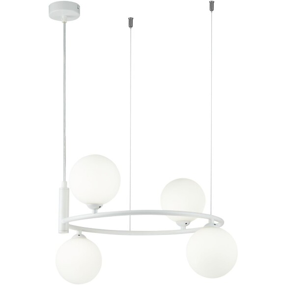 Люстра кольцевая Maytoni Ring MOD013PL-04W белая, подвесной светильник с белыми матовыми шарами, лампы 4xG9, современный дизайн Люстра кольцевая Maytoni Ring MOD013PL-04W белая, подвесной светильник с белыми матовыми шарами, лампы 4xG9, современный дизайн