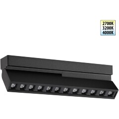 Novotech EOS 359760 Черный накладной поворотный светодиодный светильник книжка шириной 20см, глазковые светодиоды, CCT перекл. цветовой температуры на драйвере, LED 12Вт 540Лм CRI90 26° 2700;3200;4000К IP20 220В, коэф. пультсации < 1%