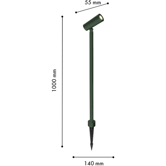 Favourite Micron 4811-1F Зеленый уличный ландшафтный грунтовый светильник с креплением колышком в землю, L140xW55xH1000мм, LED 18Вт, 1575Лм, 3000К, CRI90, 60°, IP65, 220В
