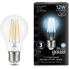 102902212 Лампа Gauss Filament А60 12W 1250lm 4100К Е27 LED 1/10/40 102902212 Лампа Gauss Filament А60 12W 1250lm 4100К Е27 LED 1/10/40