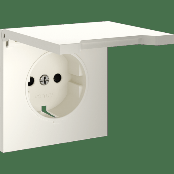 VLS000813 Накладка для розетки с заземлением, защитными шторками и защитной крышкой бежевого цвета VOLTUM S70 (хлопок)