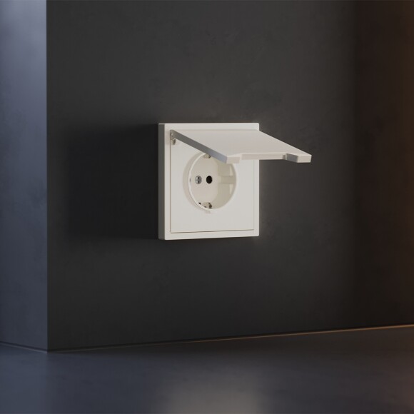 VLS000813 Накладка для розетки с заземлением, защитными шторками и защитной крышкой бежевого цвета VOLTUM S70 (хлопок)