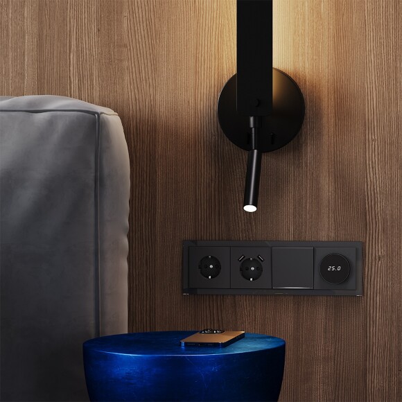 VLS110407 Рамка стеклянная для электрических изделий VOLTUM серии S70 на 4 поста графитового цвета из стекла