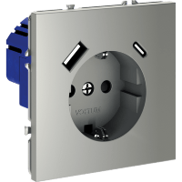 VLS040505 Розетка встраиваемая с заземлением и защитными шторками и с двумя USB зарядками Type-А и Type-C. Ток 16 Ампер (3500 Ватт) стального цвета VOLTUM S70 (сталь)