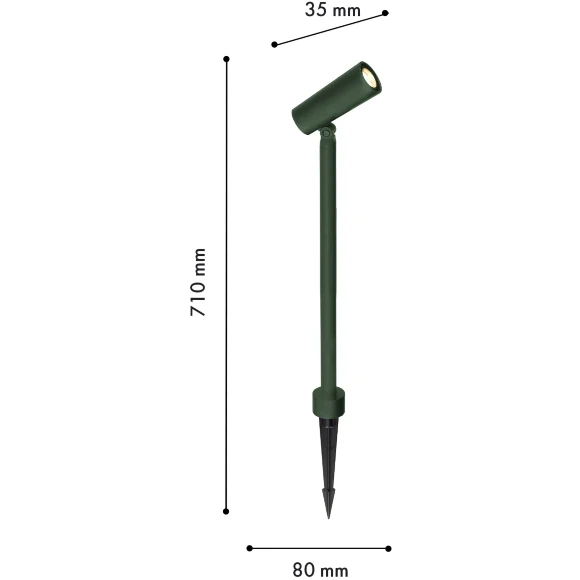 Favourite Micron 4811-1T Зеленый уличный ландшафтный грунтовый светильник с креплением колышком в землю, L80xW35xH710мм, LED 10Вт, 875Лм, 3000К, CRI90, 60°, IP65, 220В