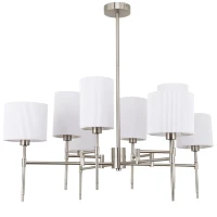 Arte Lamp DEBORA A4108LM-8SS Потолочная люстра на штанге, 8 плафонов, основание никелевый металл, плафоны текстильные белые, лампы E14 8шт до 40Вт IP20 подключение 220В, макс. высота 71см, возможно укоротить на 20см