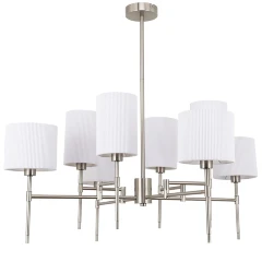Arte Lamp DEBORA A4108LM-8SS Потолочная люстра на штанге, 8 плафонов, основание никелевый металл, плафоны текстильные белые, лампы E14 8шт до 40Вт IP20 подключение 220В, макс. высота 71см, возможно укоротить на 20см