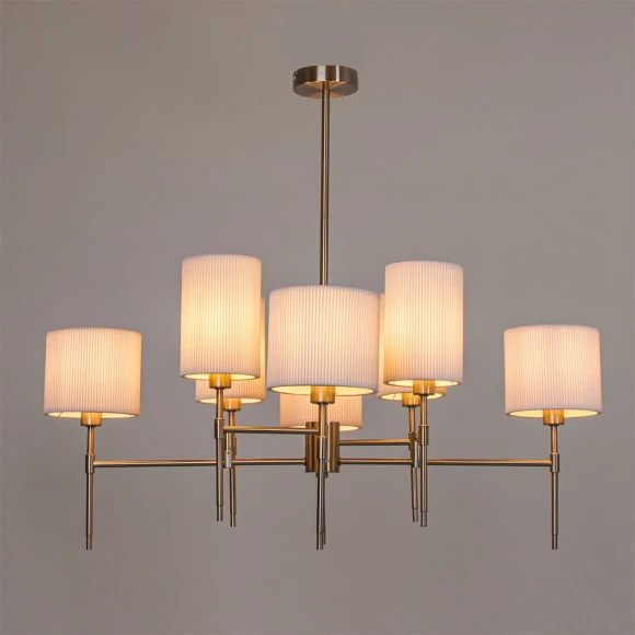 Arte Lamp DEBORA A4108LM-8SS Потолочная люстра на штанге, 8 плафонов, основание никелевый металл, плафоны текстильные белые, лампы E14 8шт до 40Вт IP20 подключение 220В, макс. высота 71см, возможно укоротить на 20см