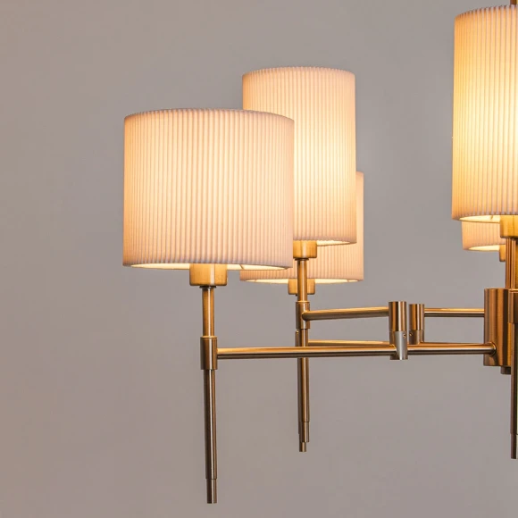 Arte Lamp DEBORA A4108LM-8SS Потолочная люстра на штанге, 8 плафонов, основание никелевый металл, плафоны текстильные белые, лампы E14 8шт до 40Вт IP20 подключение 220В, макс. высота 71см, возможно укоротить на 20см