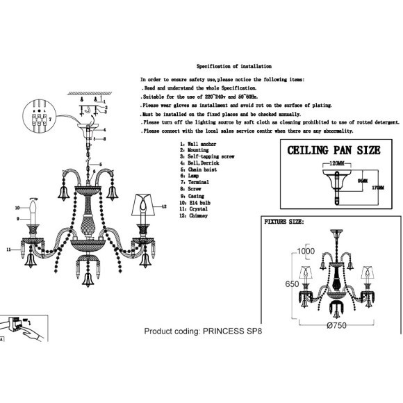 Люстра Crystal Lux PRINCESS SP8 Люстра Crystal Lux PRINCESS SP8