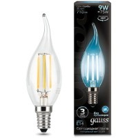 104801209 Лампа Gauss LED Filament Свеча на ветру E14 9W 710lm 4100K 1/10/50