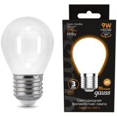 105202109 Лампа Gauss Filament Шар 9W 590lm 3000К Е27 milky LED 1/10/50 105202109 Лампа Gauss Filament Шар 9W 590lm 3000К Е27 milky LED 1/10/50