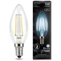 103801205 Лампа Gauss LED Filament Свеча E14 5W 450lm 4100К 1/10/50 103801205 Лампа Gauss LED Filament Свеча E14 5W 450lm 4100К 1/10/50