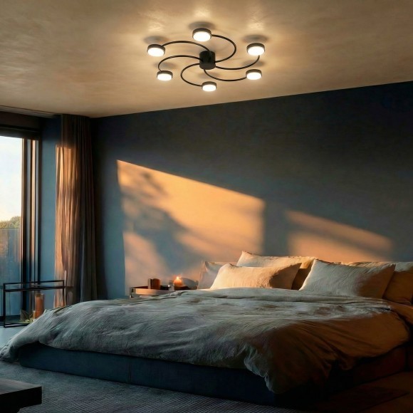 Черная потолочная люстра высотой 9см под 8 ламп GX53 (нет в комплекте) Fico Lightstar 740067