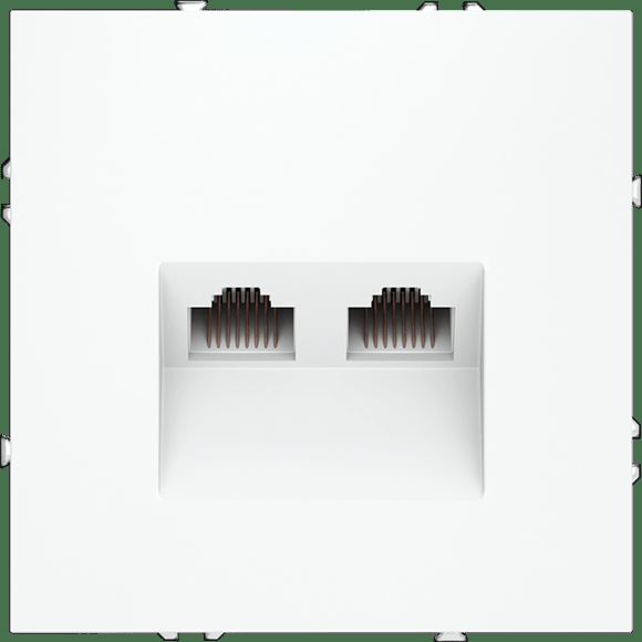 VLS060202 Розетка компьютерная двойная RJ45+RJ45 категории 6Е (для проводов CAT5-CAT6 до 10 Гбит/сек) белого матового цвета VOLTUM S70 (белый матовый)